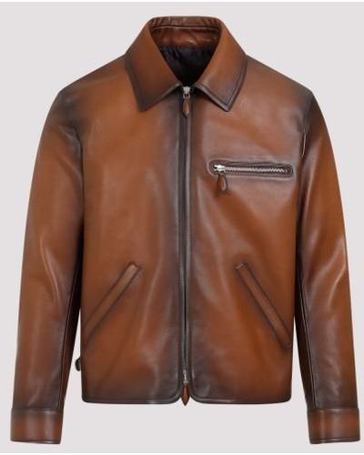 Berluti Calf Leather Jacket - Brown