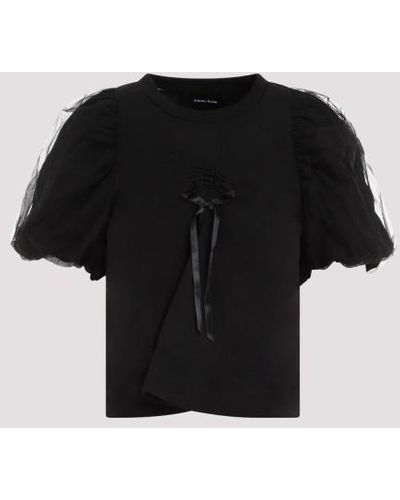 Simone Rocha Sione Rocha Cropped Ruched Bow T-shirt - Black