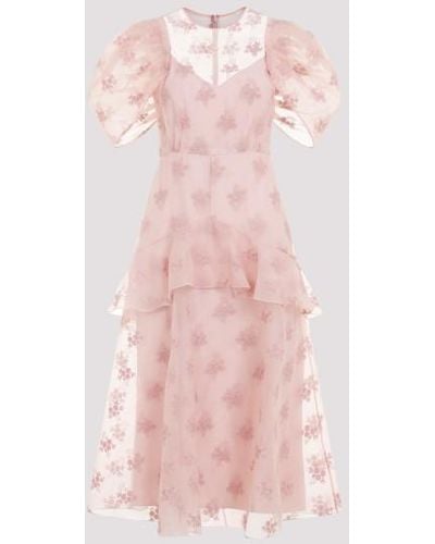 Erdem Ballet Pink Silk Short Sleeves Peplum Detail Dress