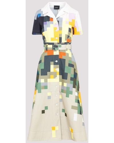 Akris Stretch Denim A-line Midi Dress With Flowers At Home Print - Yellow