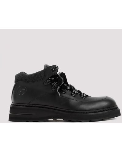 Giorgio Armani Leather Ankle Boots Shoes - Black