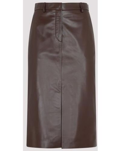 Lanvin Leather Straight Slit Skirt - Brown