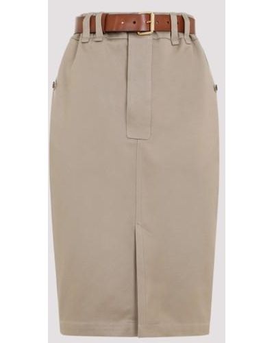 Saint Laurent Cotton Midi Skirt - Natural