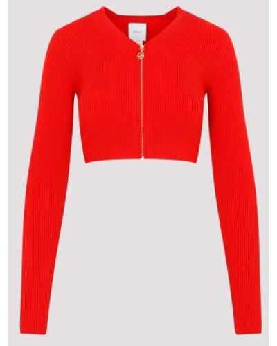 Patou Wool Cropped Rib Cardigan - Red