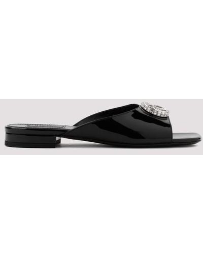 Gucci Black Patent Calf Leather Harlow Slide Sandals