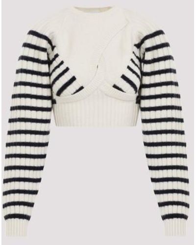 Jean Paul Gaultier Ribbed Ariniere Crop Pullover - White