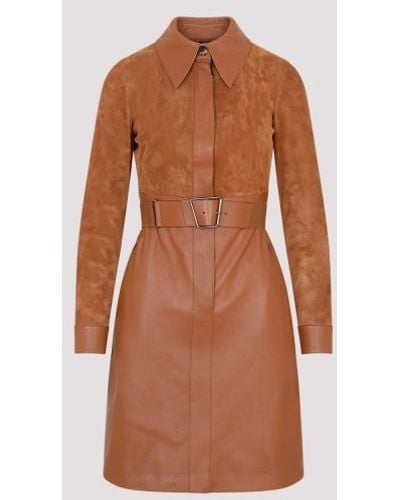 Akris Vicuna Leather Short Dress - Brown