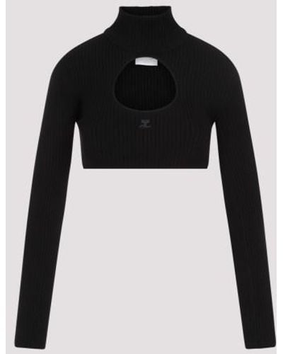 Courreges Circle Ockneck Cropped Sweater - Black