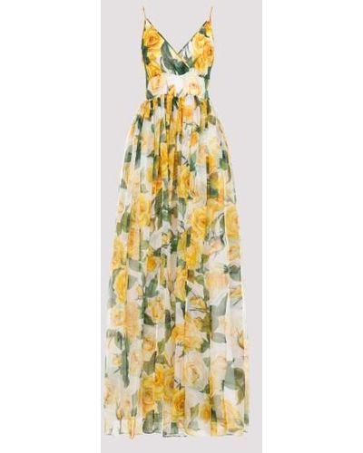 Dolce & Gabbana Rose Print Long Dress - Metallic