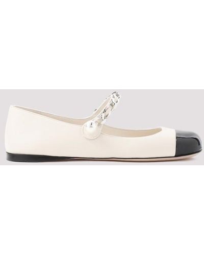 Miu Miu Two-tone Leather Ballerina Shoes - White