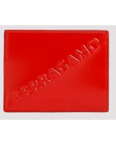 Ferragamo Card Case With Embossed Logo - Red