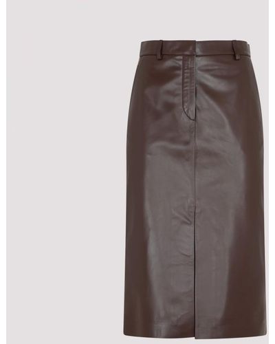 Lanvin Leather Straight Slit Skirt - Brown
