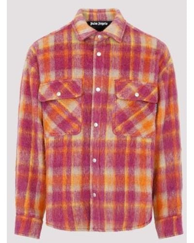 Palm Angels Brushed Wool Check Shirt - Red