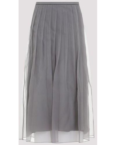 Brunello Cucinelli Crispy Silk Organza Midi Skirt - Gray