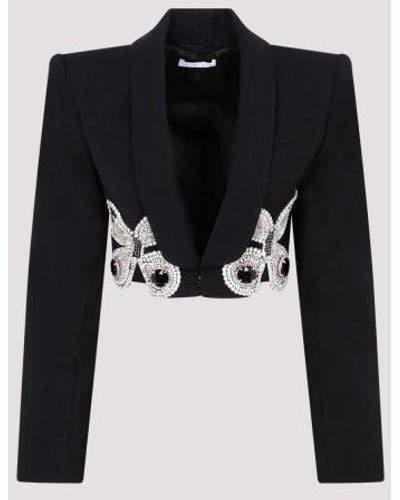 Area Embroidered Butterfly Cropped Blazer - Black