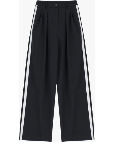 Imperial Pantaloni Straight Monocolour Con Strisce A Contrasto E Pinces - Blu