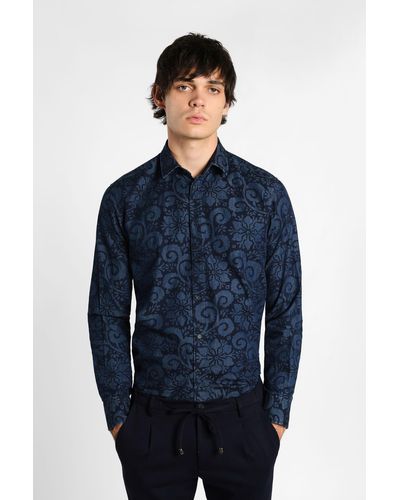 Imperial Camicia in puro cotone fantasia astratta - Blu