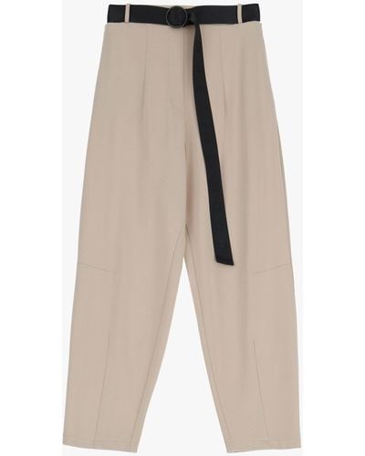 Imperial Pantaloni Straight Monocolour Con Piega Stirata E Cintura - Neutro