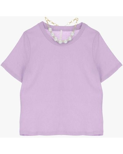 Imperial T-shirt pur coton avec collier de perles - Violet