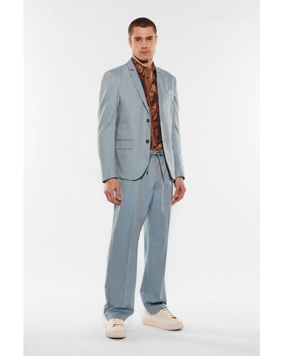 Imperial Pantalon droit uni avec pinces et cordon coulissant - Bleu