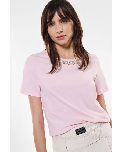 Imperial T-shirt pur coton avec collier de perles - Rose
