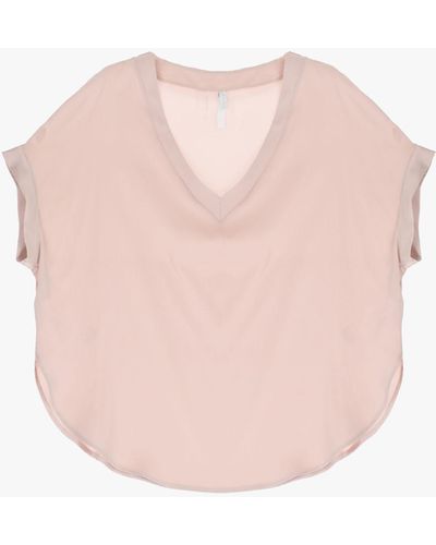 Imperial T-Shirt Svasata Effetto Seta Con Scollo A V - Rosa