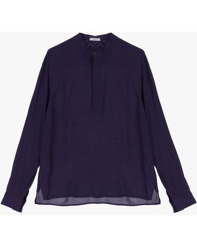 Imperial Camicia Monocolour Con Colletto Alla Coreana E Abbottonatura Parziale - Blu