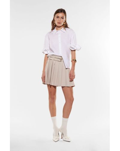 Imperial Mini-jupe plissée unie avec double ceinture fine - Blanc