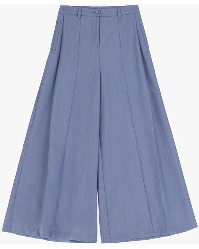 Imperial Pantaloni Culotte Fantasia Mélange Con Pinces - Blu