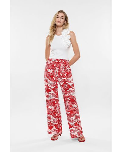 Imperial Pantalon droit avec motif floral bicolore - Rouge