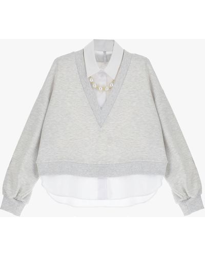 Imperial Felpa Oversize Con Camicia E Collier Di Perle - Bianco