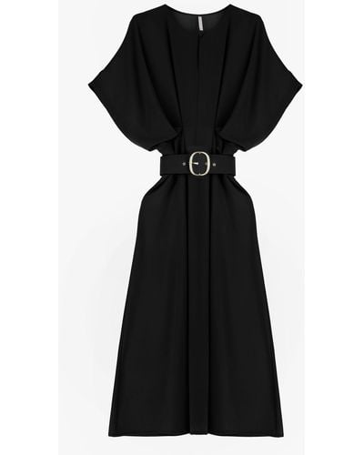 Imperial Robe mi-longue unie à manches courtes et ceinture - Noir