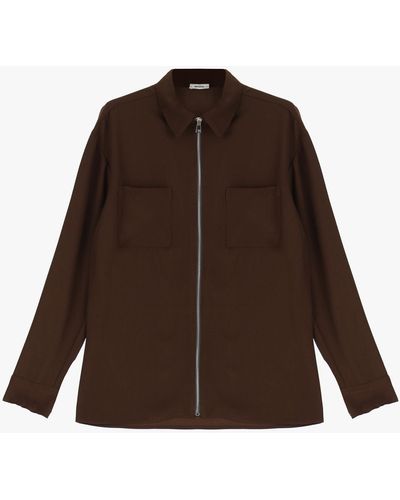 Imperial Camicia Oversize Monocolour Con Zip E Tasche Applicate - Marrone
