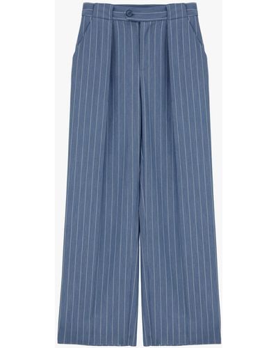 Imperial Pantaloni Straight Fantasia Gessata Con Pinces - Blu