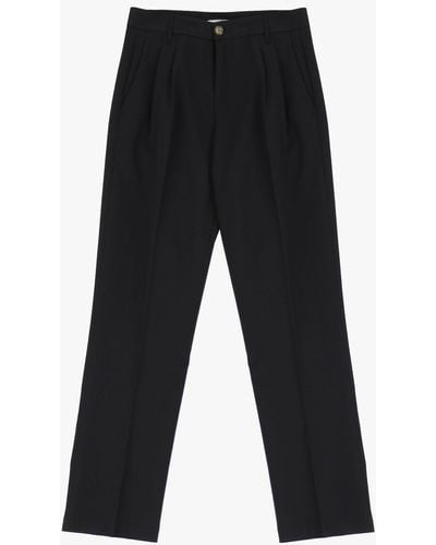 Imperial Pantalon droit uni avec plis marqués et pinces - Noir