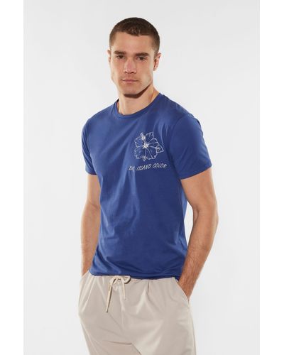 Imperial T-shirt pur coton uni avec imprimé en contraste - Bleu