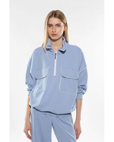 Imperial Sweat oversize zippé avec poches et détails en contraste - Bleu