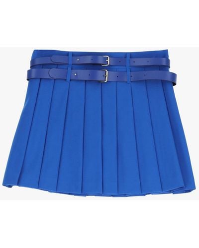 Imperial Minigonna Plissettata Monocolour Con Doppia Cintura Sottile - Blu