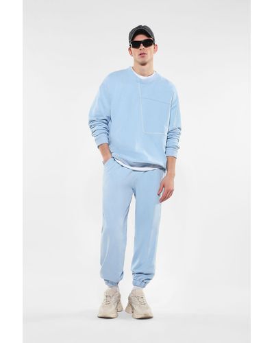 Imperial Pantalon de jogging pur coton à cordon coulissant et bandes latérales - Bleu