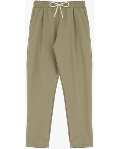 Imperial Pantalon droit uni avec cordon coulissant et pinces - Vert