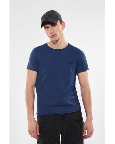 Imperial T-shirt pur coton à poche poitrine passepoilée - Bleu