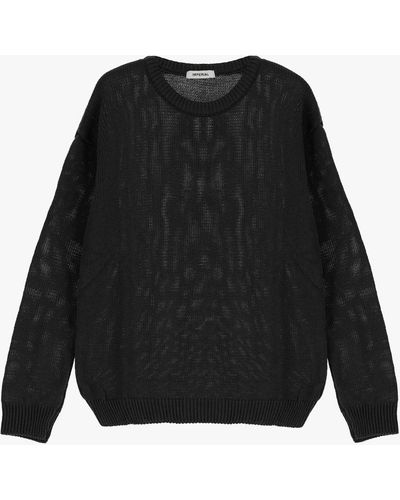 Imperial Pull pur coton avec finition en tricot fin - Noir