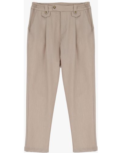 Imperial Pantaloni Straight Monocolour Con Piega Stirata E Pinces - Neutro