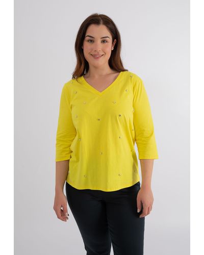 October Langarmshirt, mit glänzendem Sternchen-Besatz - Gelb