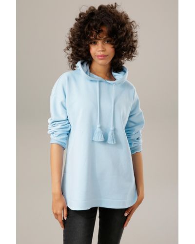 Aniston CASUAL Sweatshirt, Kapuze mit dekorativen Kordeln regulierbar - Blau