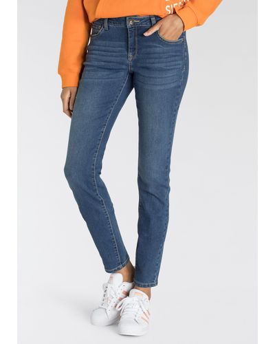 H.i.s. Slim-fit-Jeans "NEW SLIM FIT REGULAR WAIST", Ökologische, wassersparende Produktion durch OZON WASH - Blau