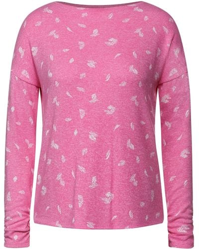 Cecil Rundhalsshirt mit gerafften Ärmeln in Pink | Lyst DE