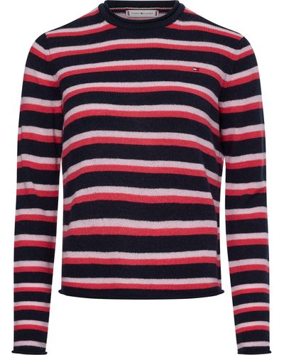 Tommy Hilfiger Strickpullover SOFT WOOL STRIPED C-NK SWEATER mit Markenlabel, gestreift - Rot