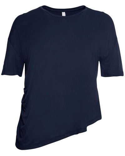 in | T-Shirt mit DE seitlich Lyst Saum-Bindeband Größen Druck und Große Blau Sheego