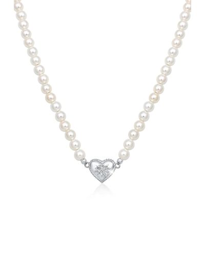 Elli Perlenkette " Halskette Choker Perle Herz Edelweiss 925 Silber" - Weiß